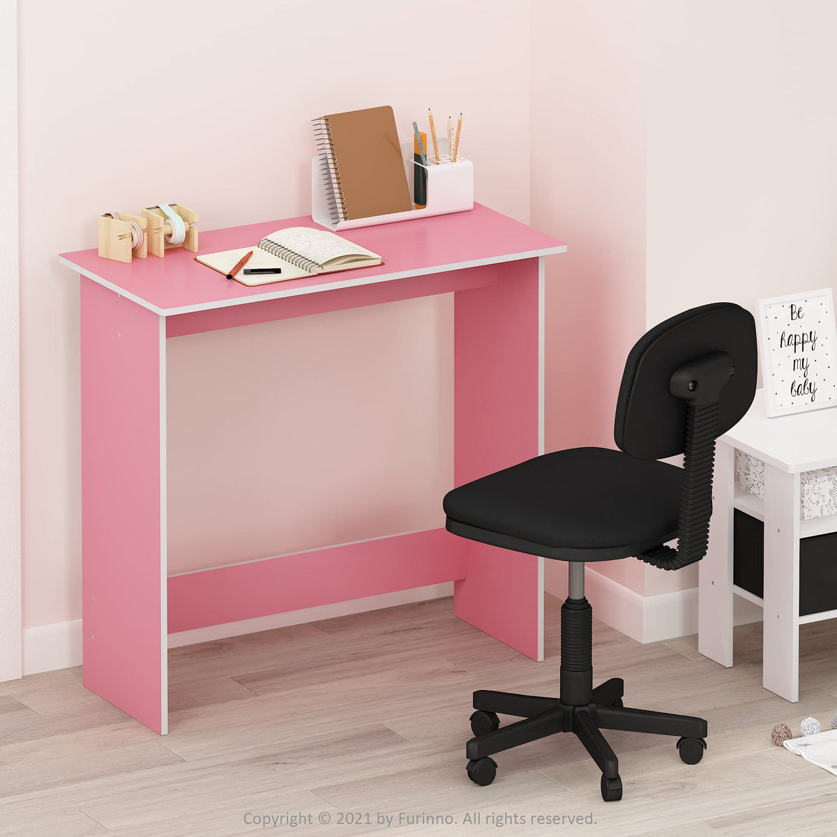 Furinno Simplistic Computer Desk, Study Desk, Writing Desk, Pink/White,39.1 (D) x 79.5 (W) x 75.7 (H) cm