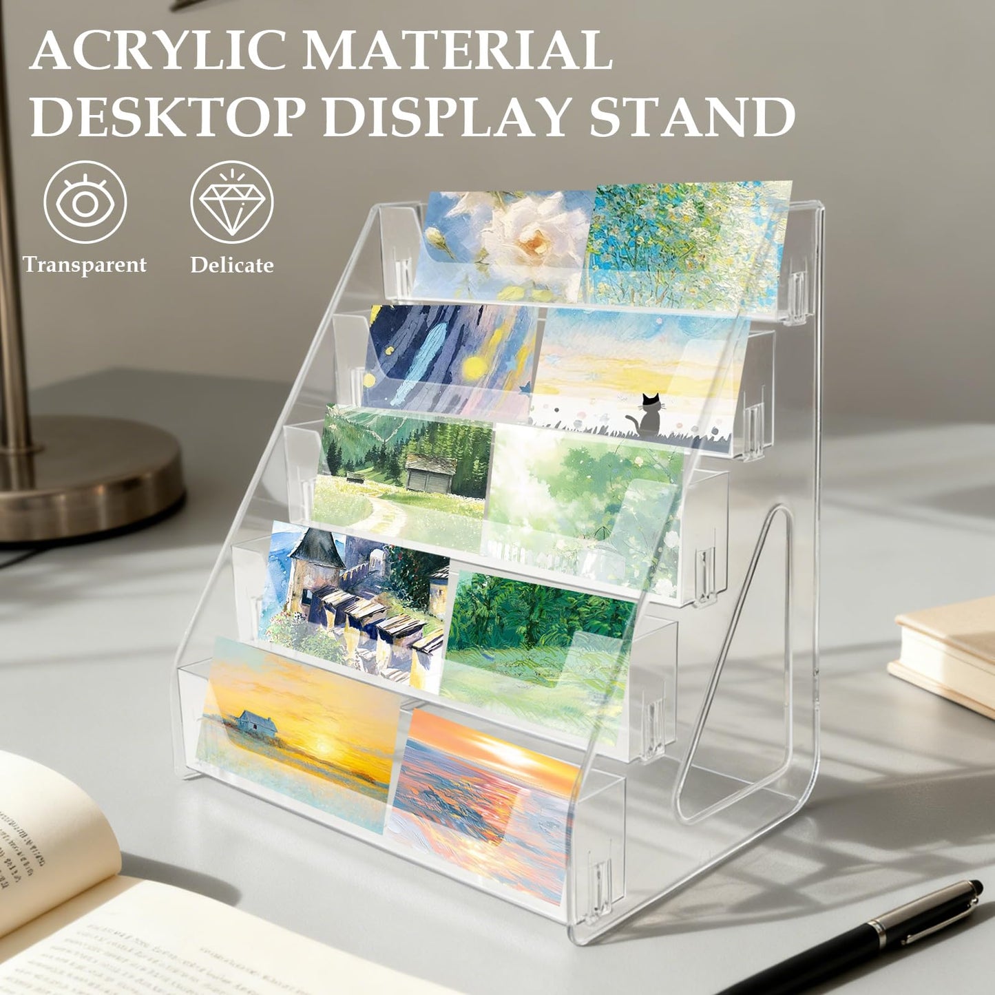 5 Tier Bookmark Display Rack 30.5 x 21.5 x 33 cm, Acrylic Card Stand for Home, Exhibitions and Flash Stores Clear Tiered Display Stand for Sports