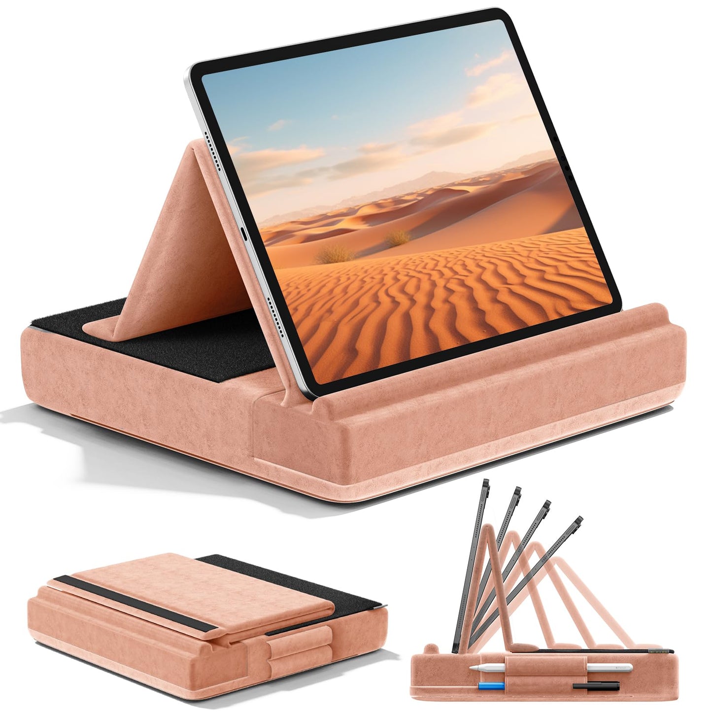 KDD Tablet Pillow Holder, Multi-Angle Viewing Ipad Holder for Lap, Bed and Desk, Foldable Soft Pad Dock with Stylus Mount Compatible with Ipad Pro
