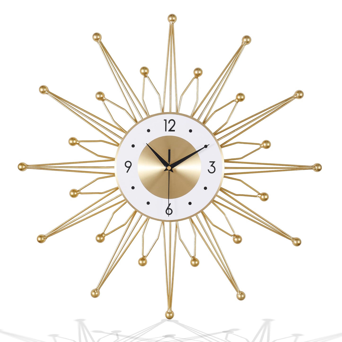 Lafocuse Silent Metal 23 Inch Large Wall Clocks for Living Room Modern, Sunburst Starburst Clock, Gold Mid Century Wall Clock Battery Operated Kitchen