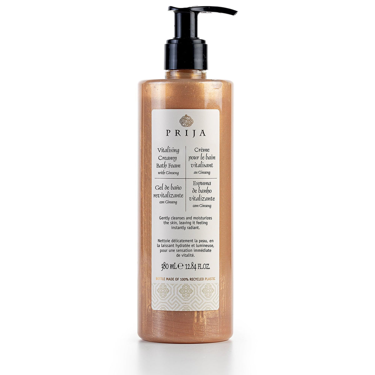 Prija Vitalising Creamy Bath Foam with Panax Ginseng Root Extract, Moisturising and Relaxing Shower and Bath Gel, Gently Cleanses, Vegan Friendly