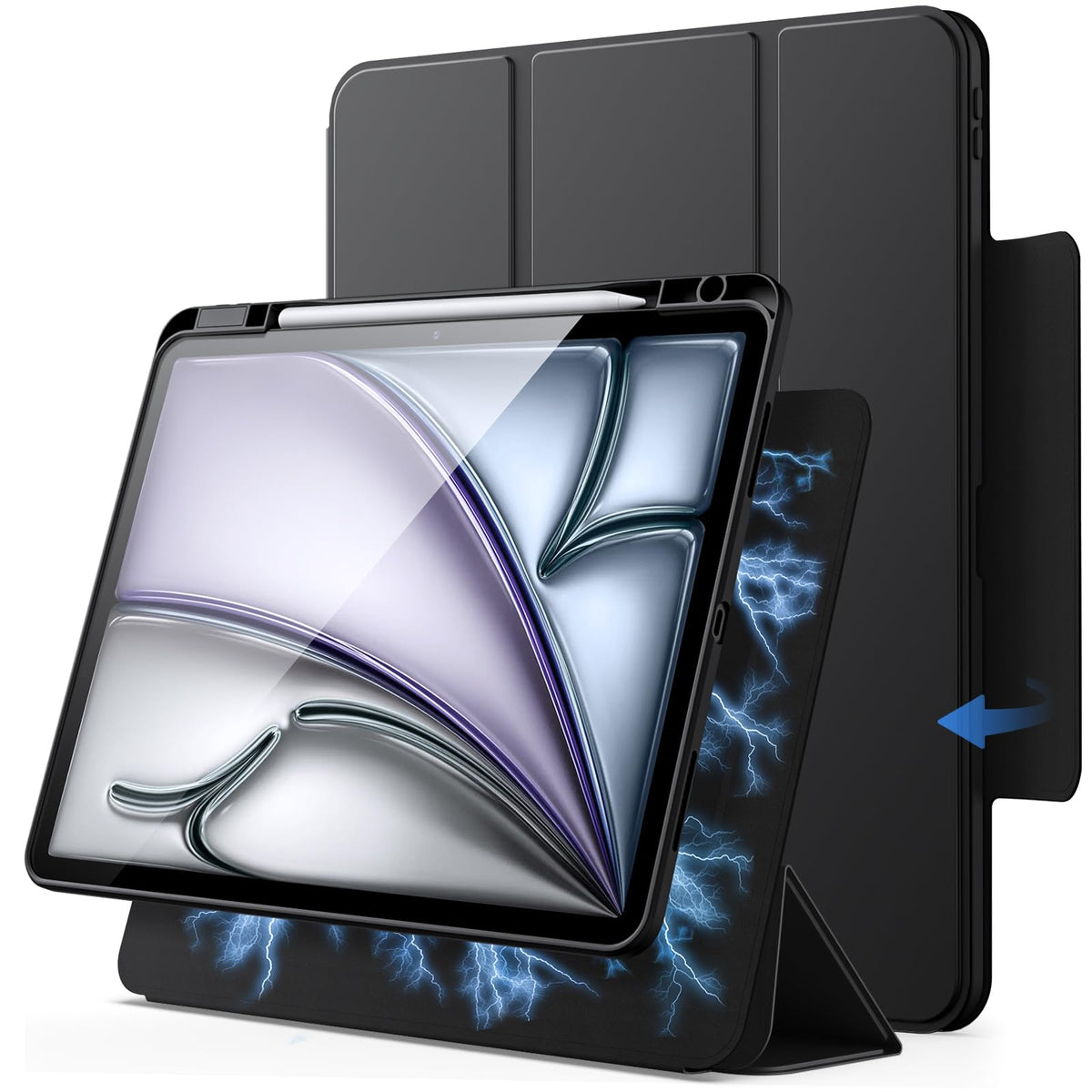 JETech Magnetic Detachable Case for iPad Air 13-Inch M3/M2 (2025/2024) with Pencil Holder, Removable Rotating Clear Cover, Portrait/Landscape Stand