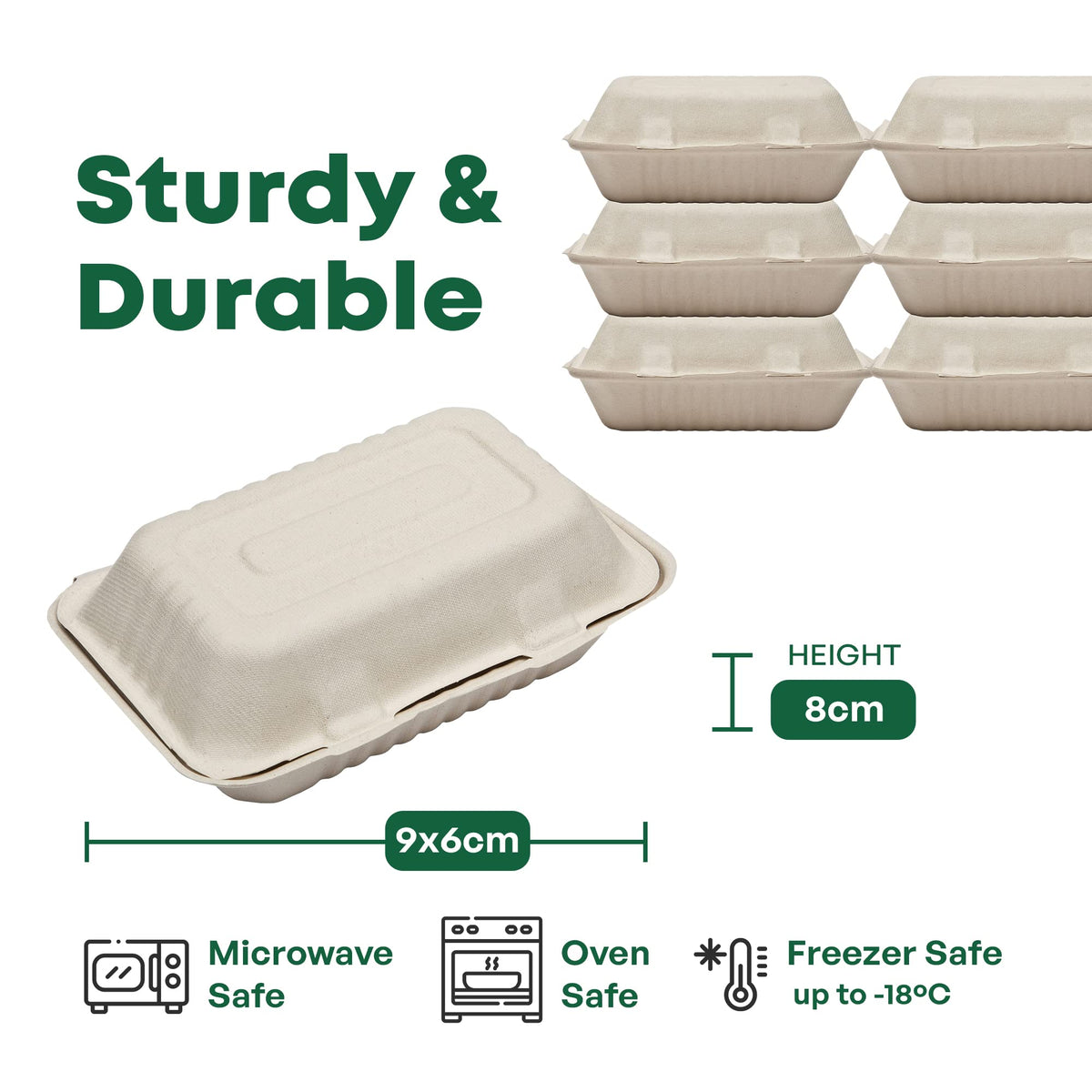DISPOSABLE GREEN Bagasse Clamshell Food Containers, Disposable Food Containers, Takeaway Boxes for Hot, Cold, Wet, & Oily Food, Unbleached Meal Prep