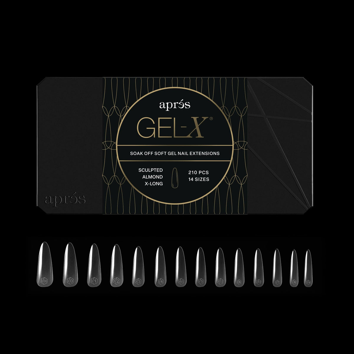 Apres Gel-X? Almond Box of Nail Tips | 280 Gel-X Tips, Soft Tips, 14 Sizes 00-9 | Half-sizes Included (Sculpted Almond Extra Long, 280 Count)