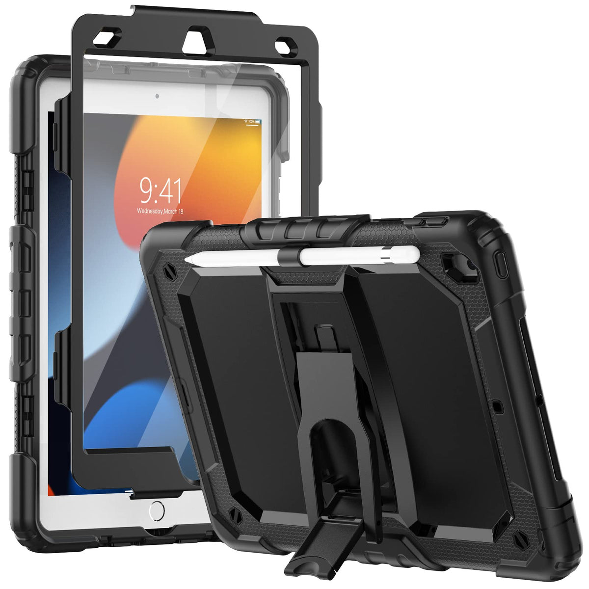 SEYMCY Shockproof Case for iPad 9th/8th/7th Generation 10.2 Inch 2021/2020/2019, Full-body Protection Case with Screen Protector, Built-in Folding