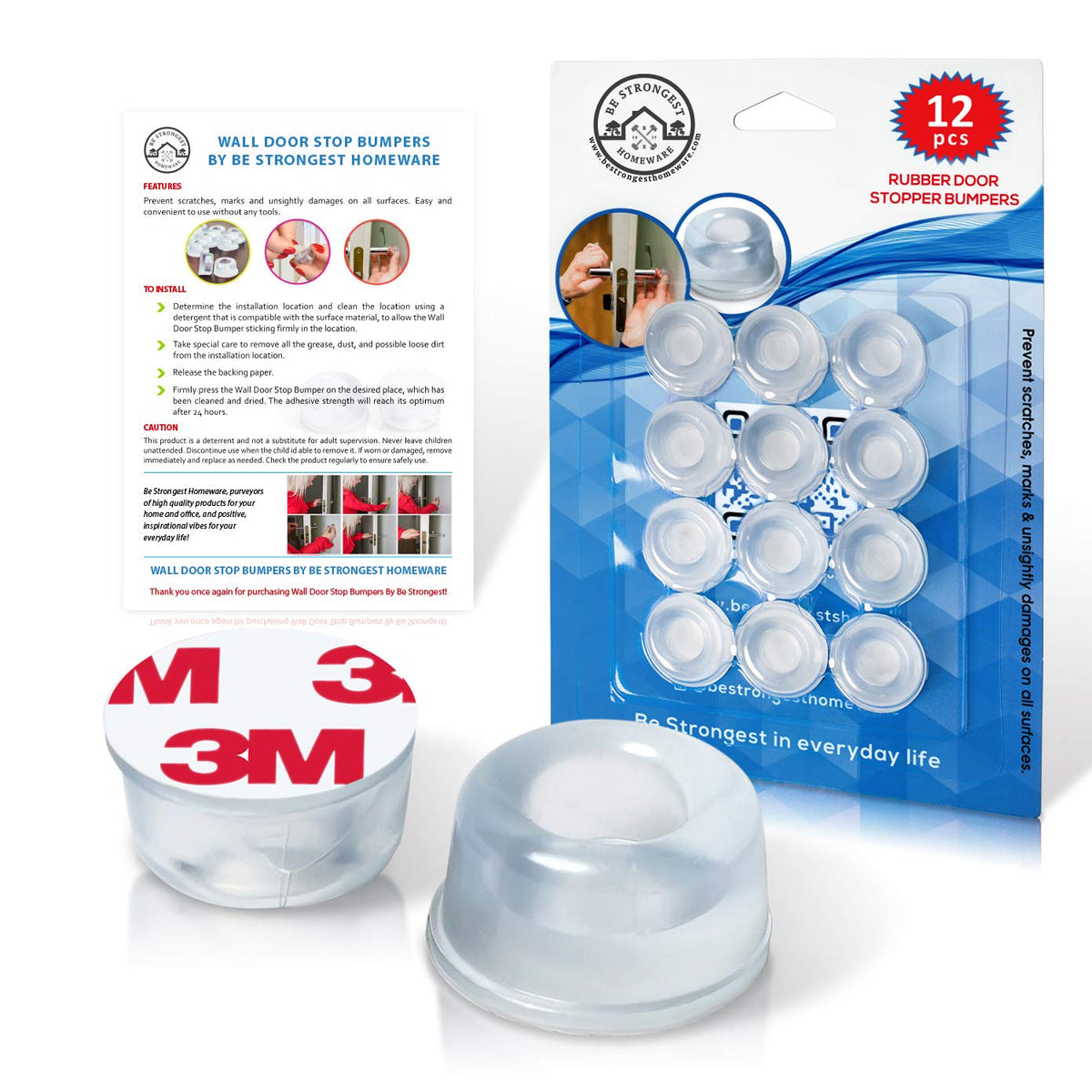 Rubber Door Stop - Door Stoppers 12 Pack ? Clear Rubber Door Stopper Bumpers Wall Mounted - Door Stops Rubber Self Adhesive - Rubber Door Stops Guard