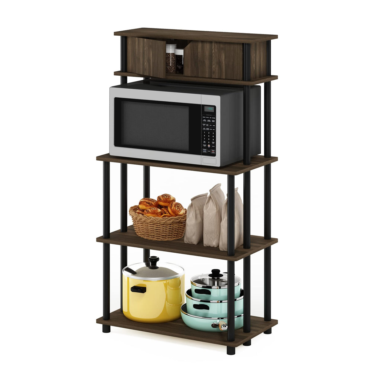 Furinno TURN-N-TUBE Coffee Bar, 5-Tier Bakers Rack, Kitchen Shelves with Top Cabinet, for Pantry Organizers and Storage, Kitchen Organization,