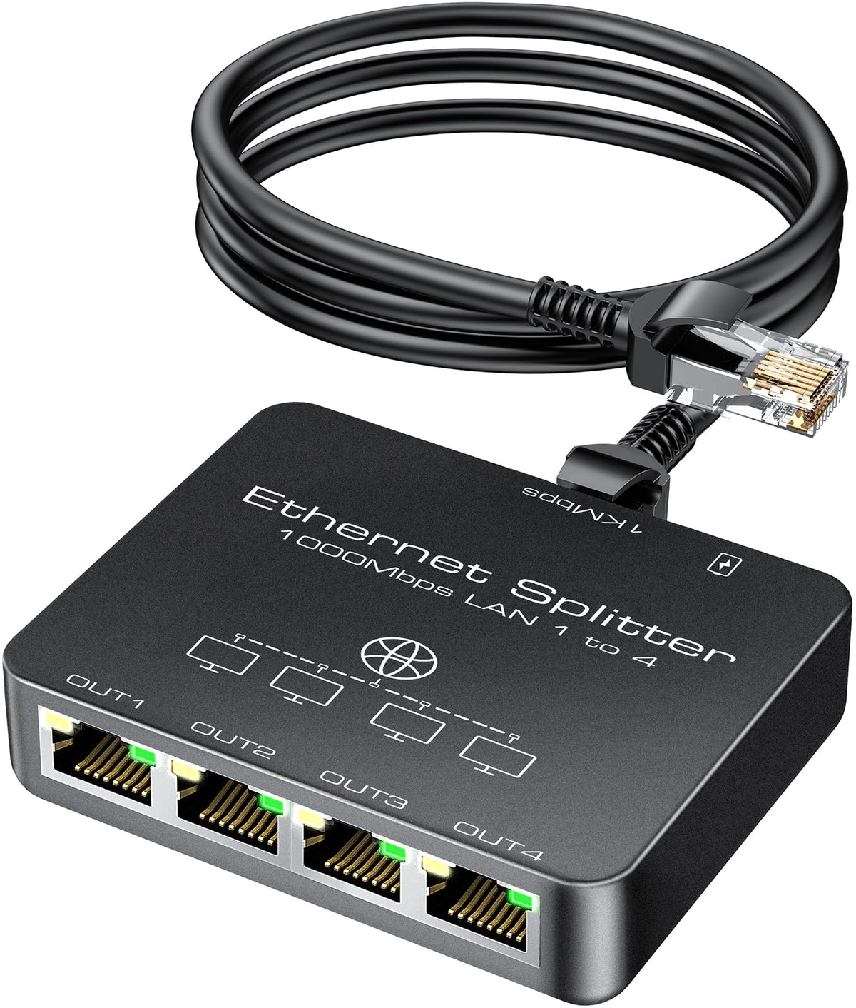 KiWiBiRD Ethernet Switch 4 Port, Ethernet Splitter 1 to 4, 1000Mbps RJ45 Gigabit Network Switch 4 Port for Cat 8 7 6 5 5e, Compatible with Modem