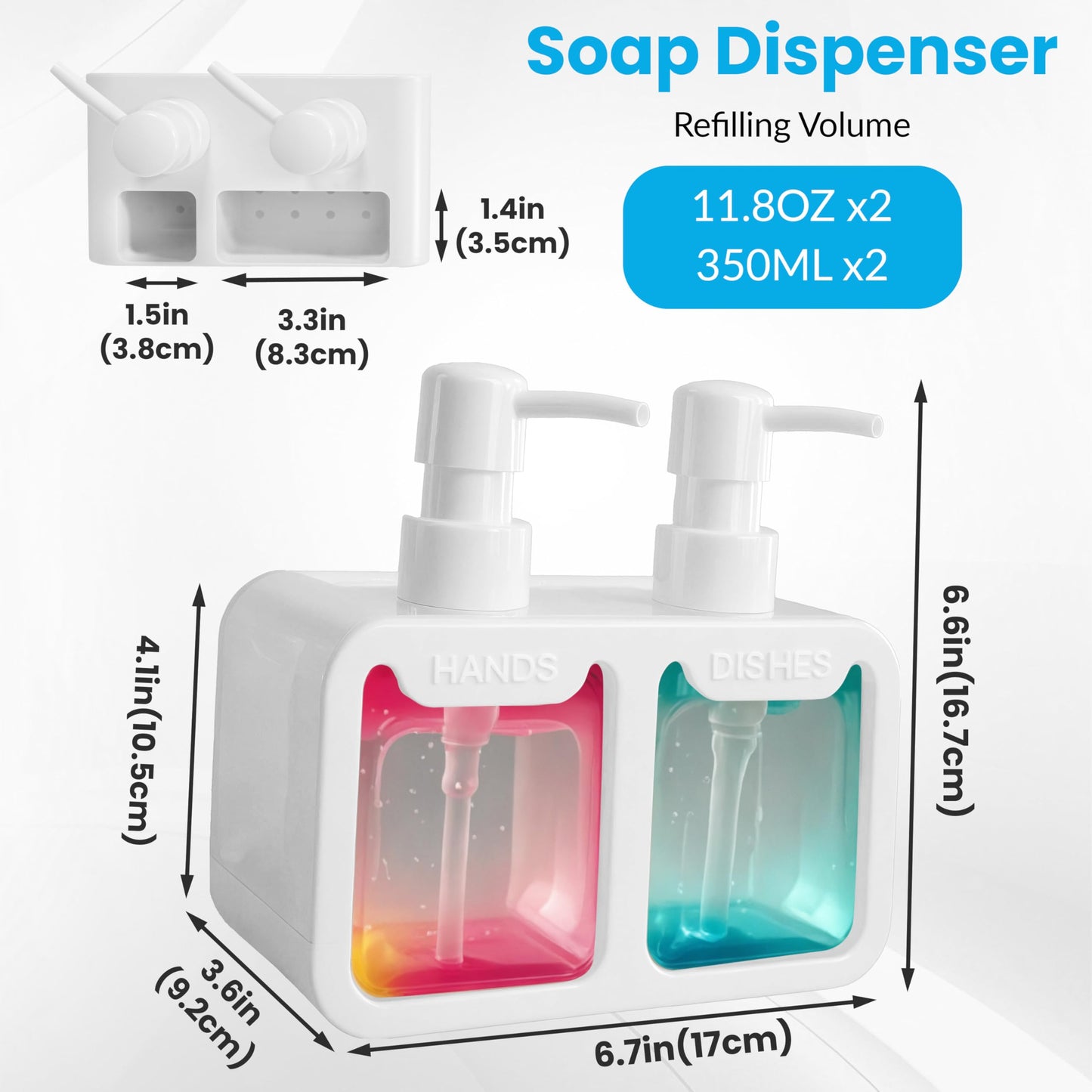 4-in-1 Kitchen Soap Dispenser Set - Dual Hand & Dish Soap Dispenser with Sponge Caddy & Brush Holder - Kitchen Sink Organizer for Countertop (Whtie)