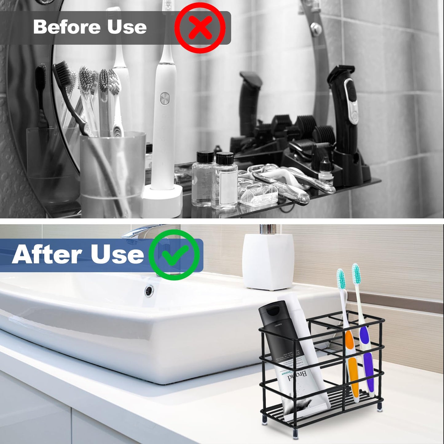 ONLYQIQIU Black Toothbrush Holder for Bathroom Organiser Storage, 5 Slots Ventilated Toothbrush Stand Mould-Proof