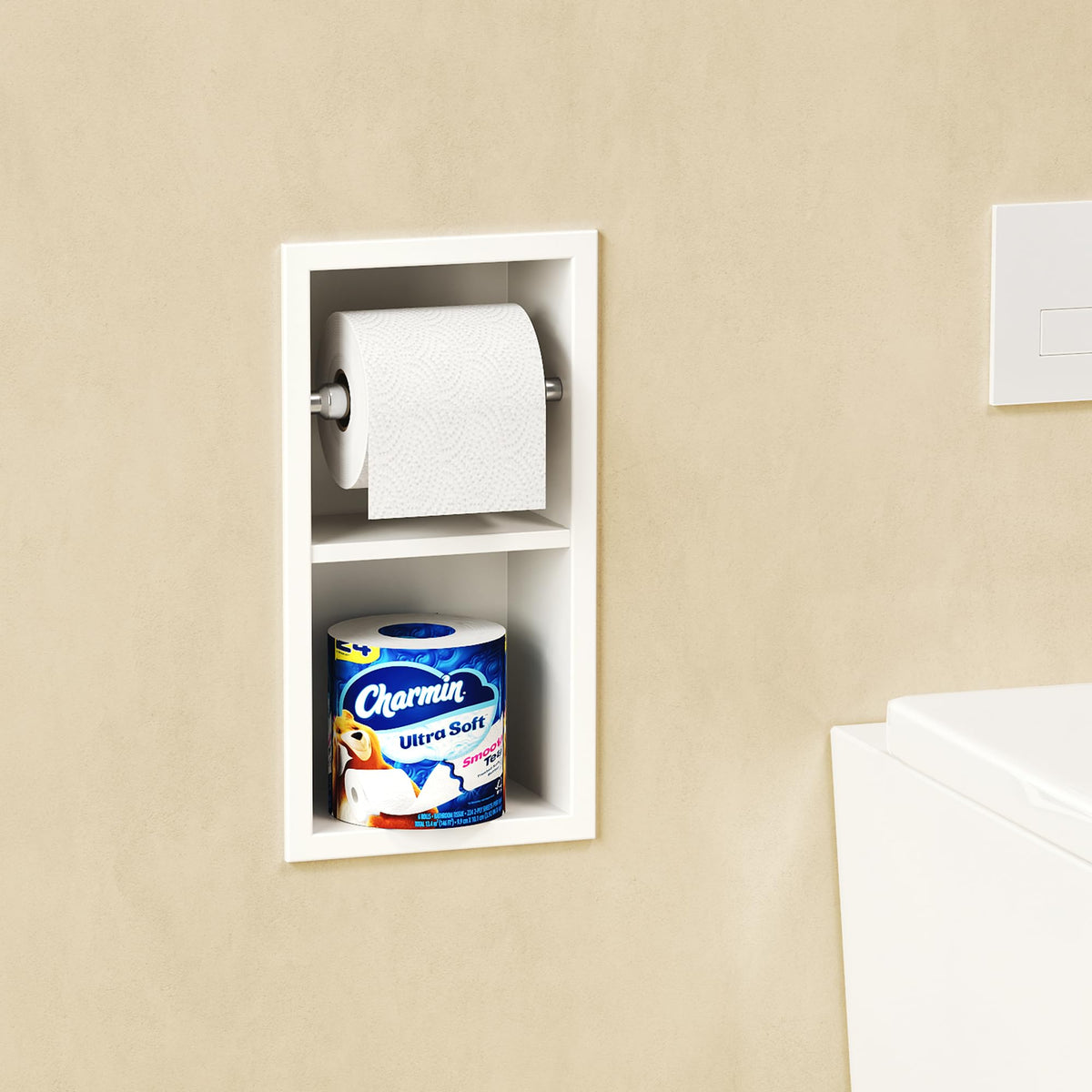 Qeke Recessed Toilet Paper Holder, 304 Stainless Steel Bathroom Toilet Paper Holder with Storage, in Wall Tissue Toilet Roll Holder, 2 Layers, Matte