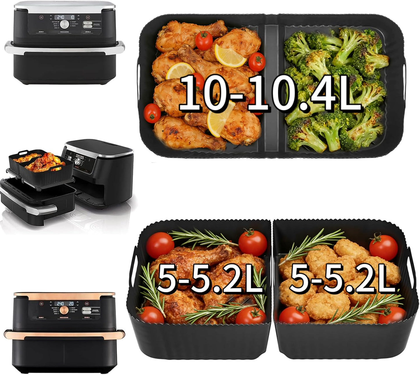 Pietuley Large Silicone Air Fryer Liners for Ninja Flex Drawer Air Fryer Accessories AF500UK/ Cosori Dual Blaze TwinFry 10L / Ninja Foodi Flexdrawer