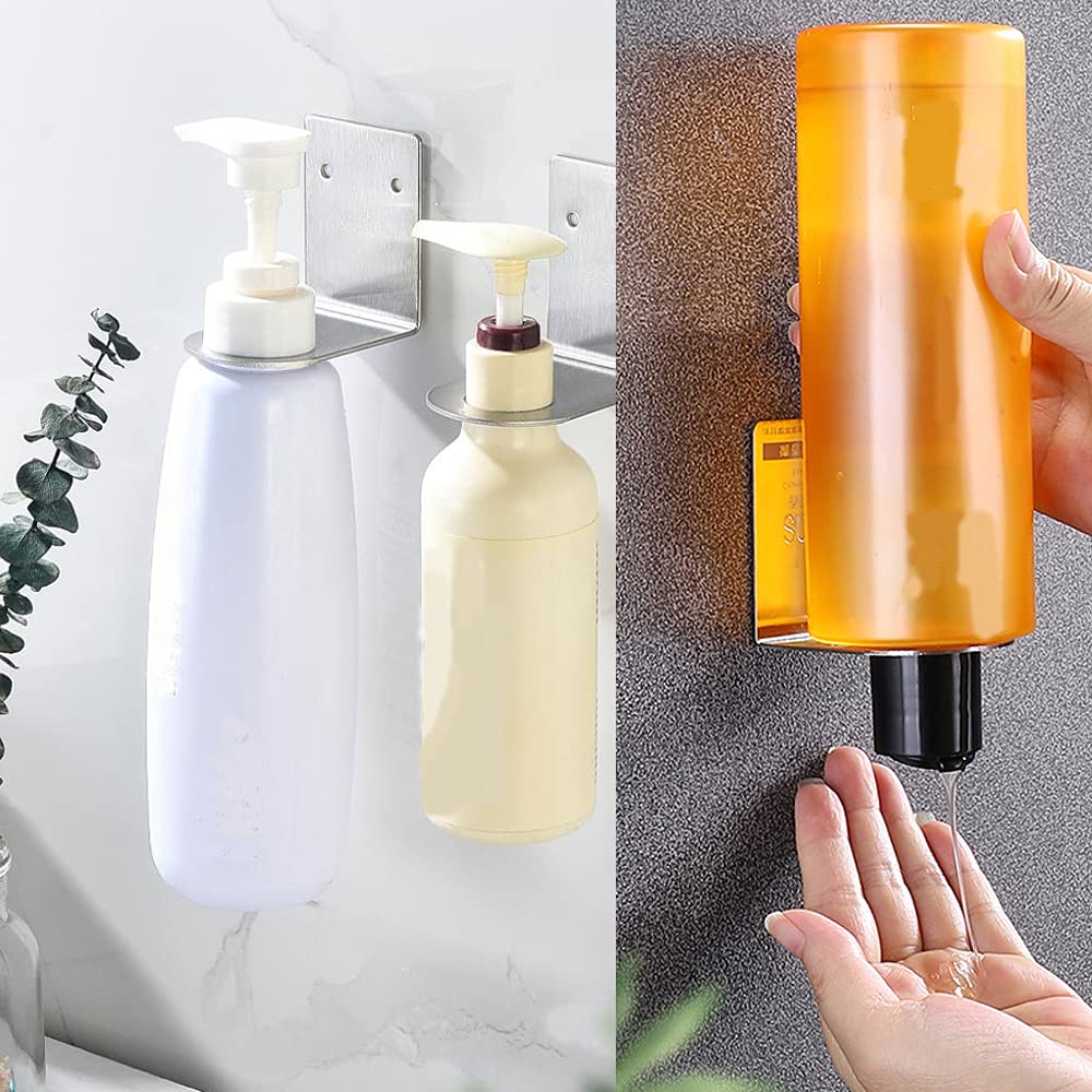 BiJun Soap Bottle Dispenser Holder,Wall Mounted Pump Hand Stand Wall Mount, Hanging Jar Hanger Rack Shampoo Standing Shelf Storage Holder Lotion