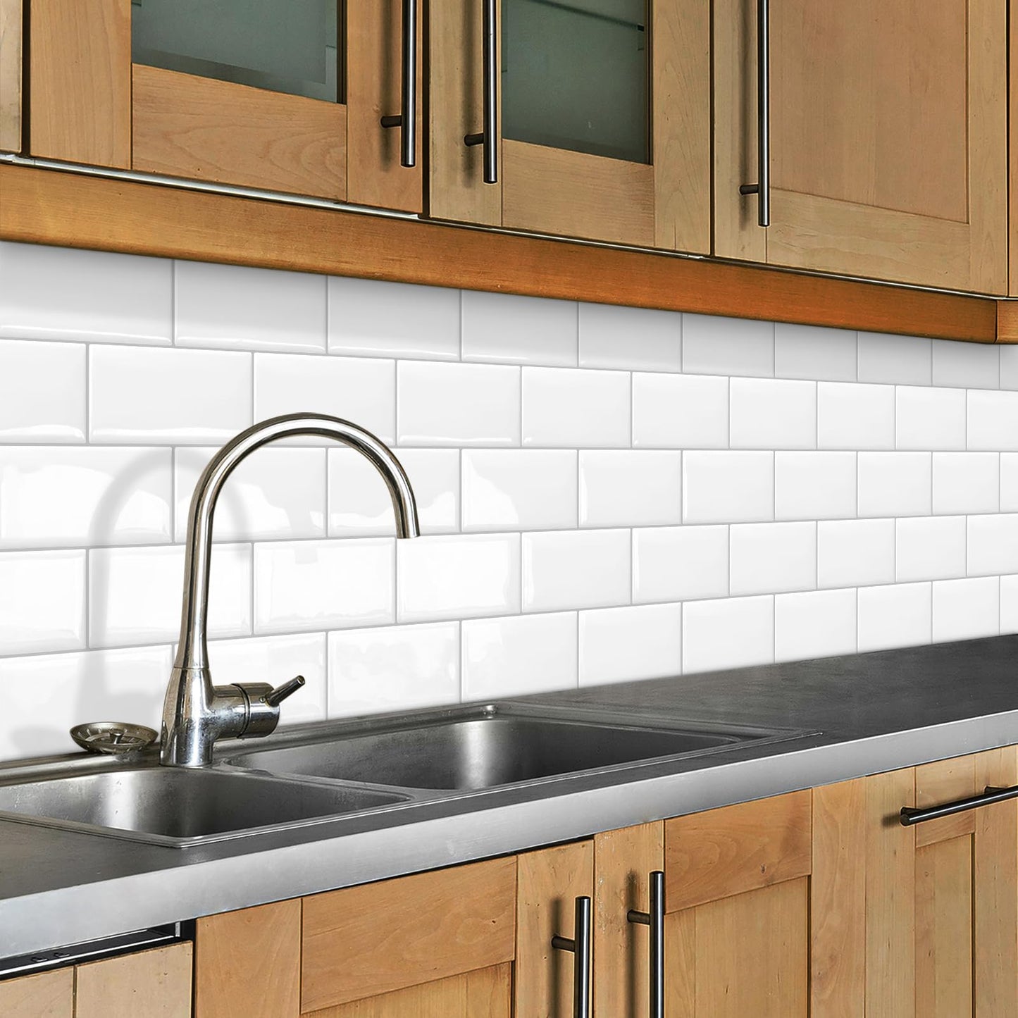 DEWOO Peel and Stick on Wall Tiles Subway Self-Adhesive Panels Backsplash for Kitchen and Bathroom,White Plastic Thick32 x 27cm,10-Sheet