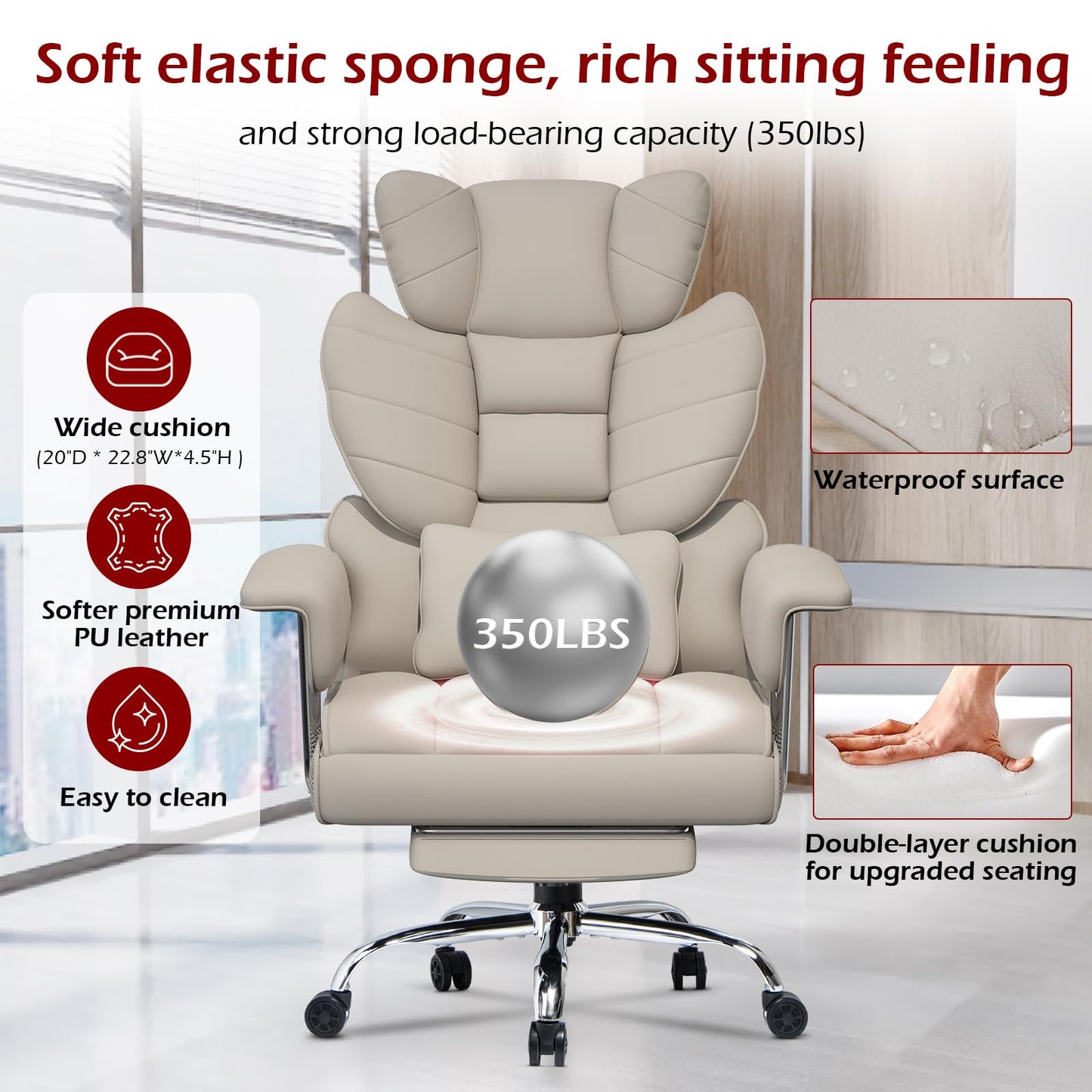 naspaluro High Back PU Leather Ergonomic Computer Recliner, Big Tall Executive Desk Office Chair with Armrests/Footrest