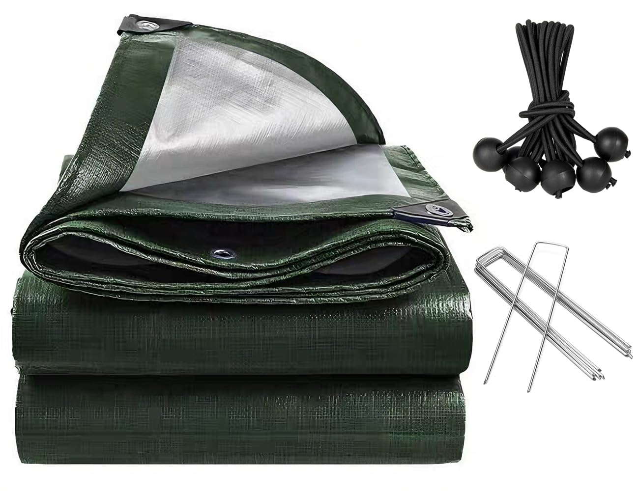 PVEGOS 130GSM Waterproof Tarpaulin with 6 Bungee Balls & 6 Stakes, Heavy Duty Tarpaulin UV Resistant Cover, Reinforced Eyelets for Garden, Car, Pool,