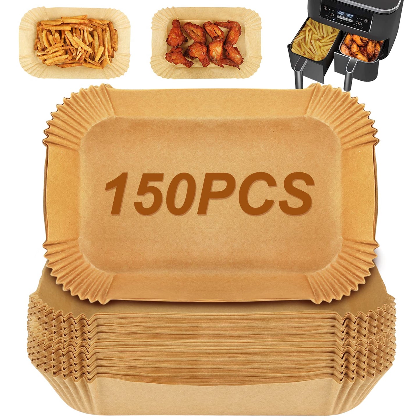 GINOYA 150pcs Air Fryer Paper Liners for COSORI 8.5L Ninja AF451UK AF400UK AF400UKCP Tower T17088, Air Fryer Accessories for Lakeland, Salter, Tower