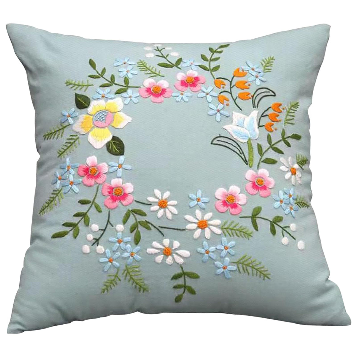 wiksite Embroidery Kit Pillowcase DIY Kit Cushion Cover Pillow Cover Embroidery Kit, Car Cushion DIY Hand Embroidery Pillow Case Kit Stitch Set with
