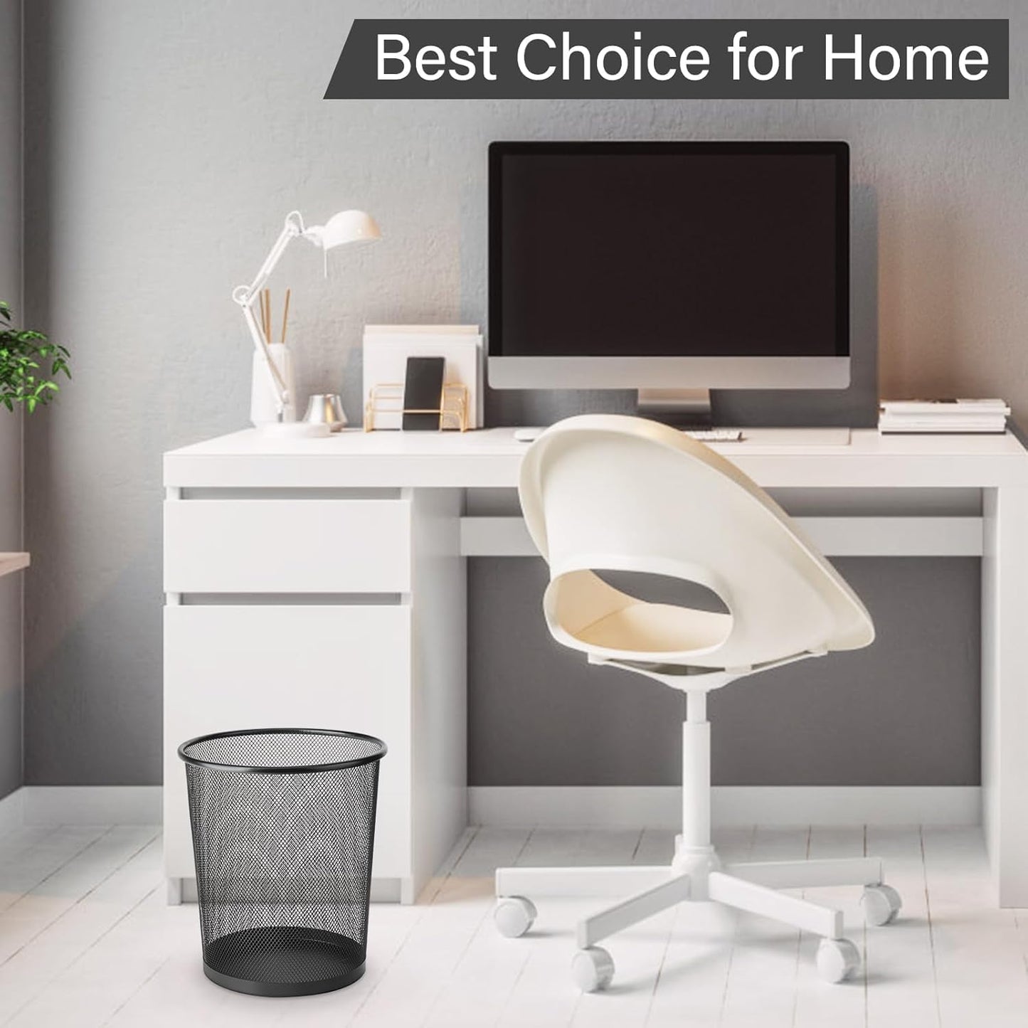 2 Pack Waste Paper Bins, 12 Litres Lightweight Circular Finest Black Mesh Waste Basket, Metal Trash Bin for Kitchens, Home Offices, Dorm Rooms
