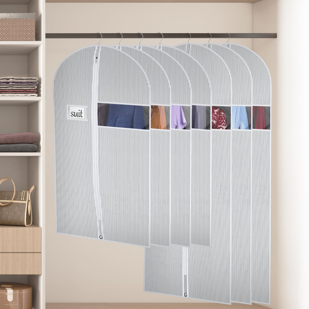 Univivi Garment Bag for Dresses, 60 inch Clothes Covers, 5 Pack, White