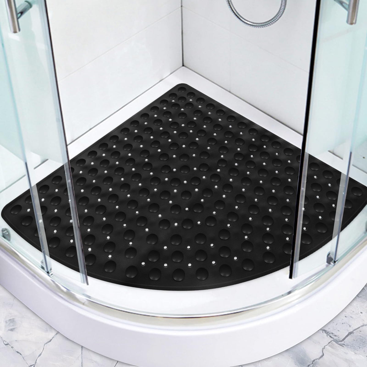 Lurowo Corner Shower Mats Non Slip Anti Mould, TPE Shower Mats for Inside Shower, Large Shower Mat 70 * 70cm with Hundreds Suction Cups, Machine