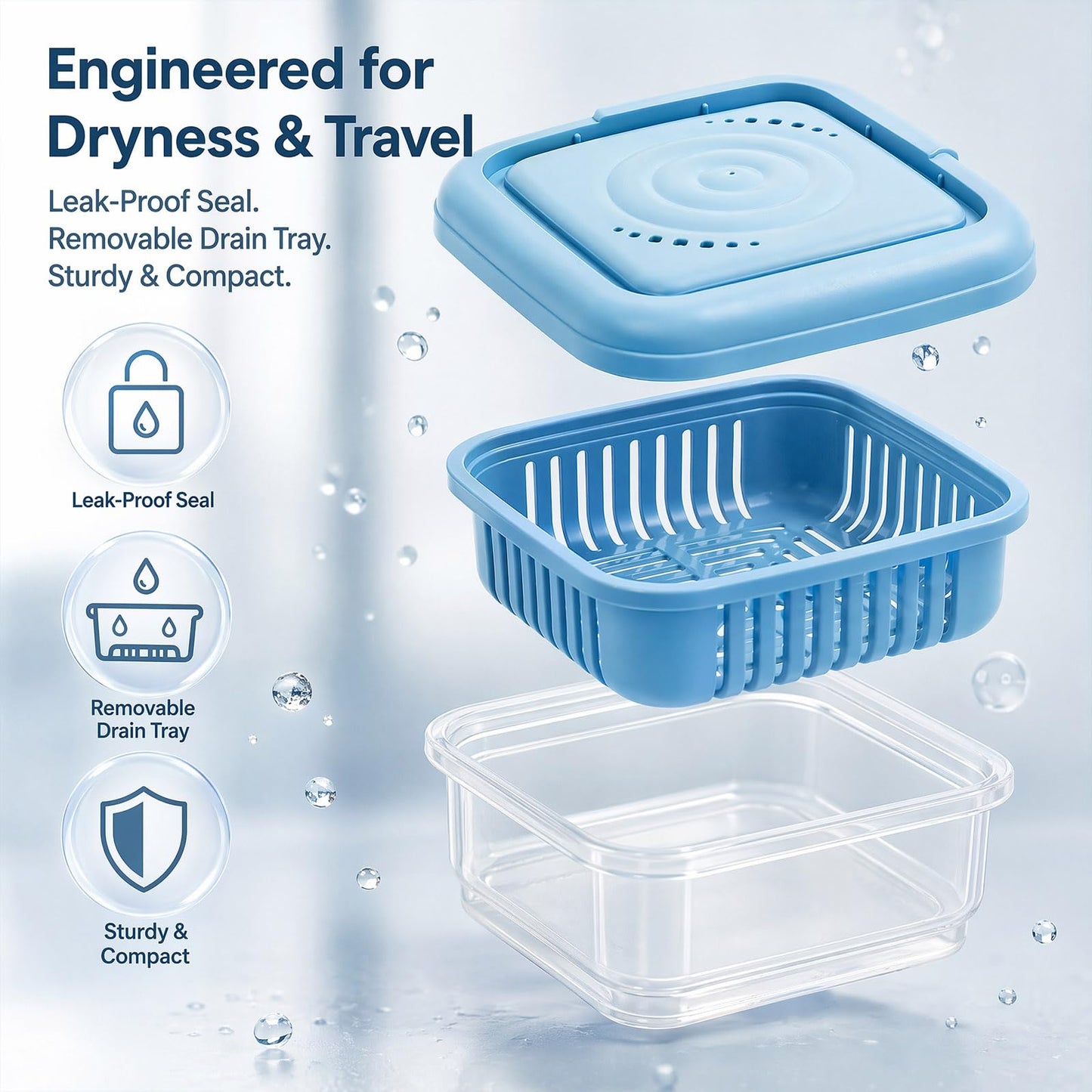 Travel Soap Case with Lid Leakproof Soap Box Square Soap Dish with Drainage Layer Portable Shower Shampoo Bar Holder for Gym Bathroom Camping