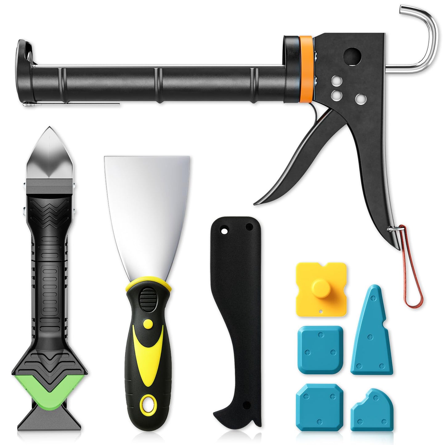Professional Caulking Gun Kit with Caulk Remover & Scraper Tool - 5 in 1 Caulking Tool Set for Caulking Removal, Shower, Window, Floor & Bathroom