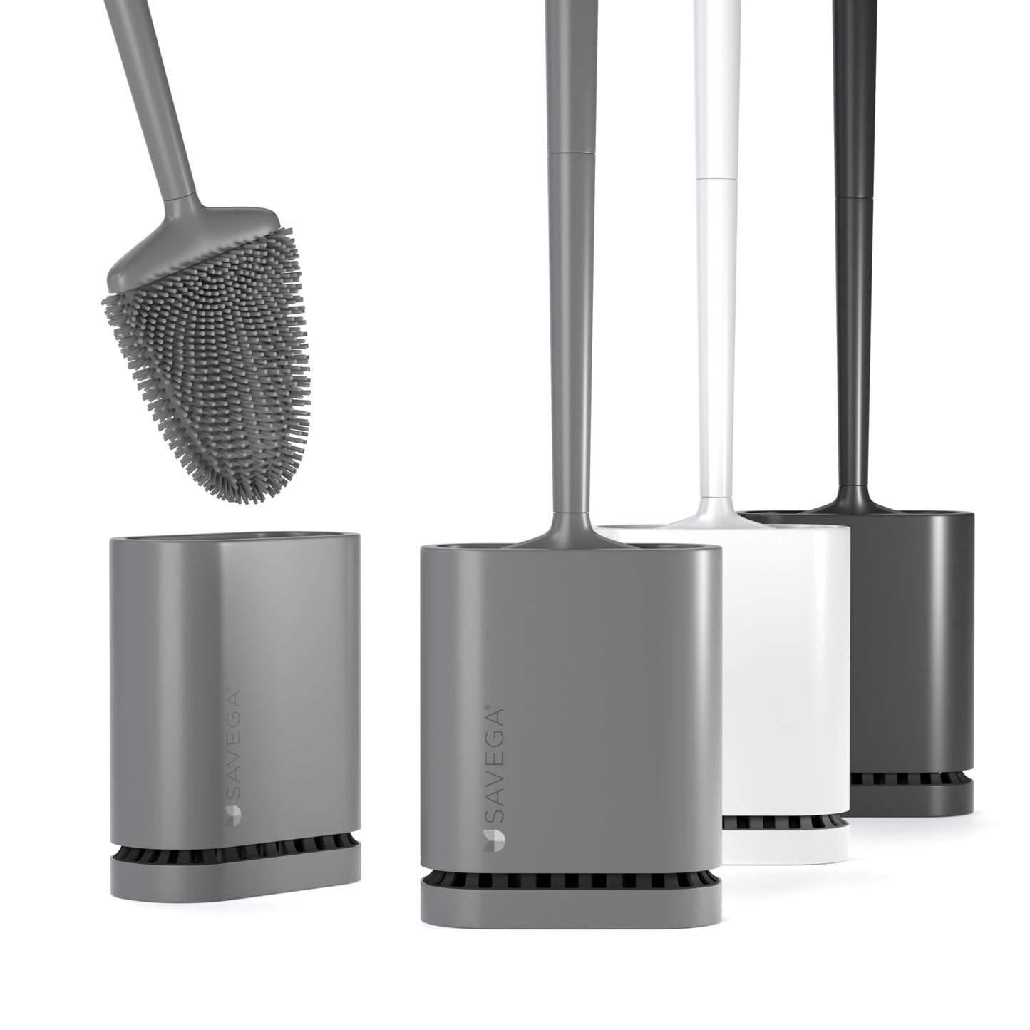 SAVEGA Toilet Brush Silicone ? Silicone Toilet Brush Grey with Holder for Wall Mounting ? Fast-Drying & Hygienic (1-Pack)