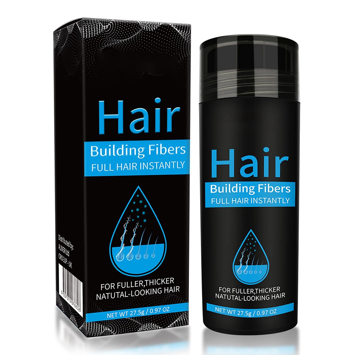 Hair Fibres Black, Professional Quality Fiber Hair Powder, Hair Loss Concealer for Thinning Hair for Women and Men, Best Hair Thickening Products (NO