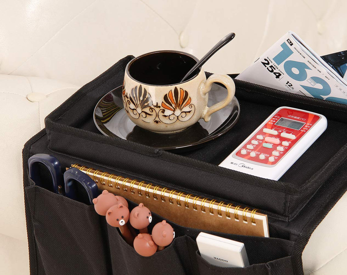 Sofa Armrest Organizer Couch Caddy Armchair Hanging Storage Bag Sofa Space Saver Arm Rest Chair Organiser with Cup Holder Tray for