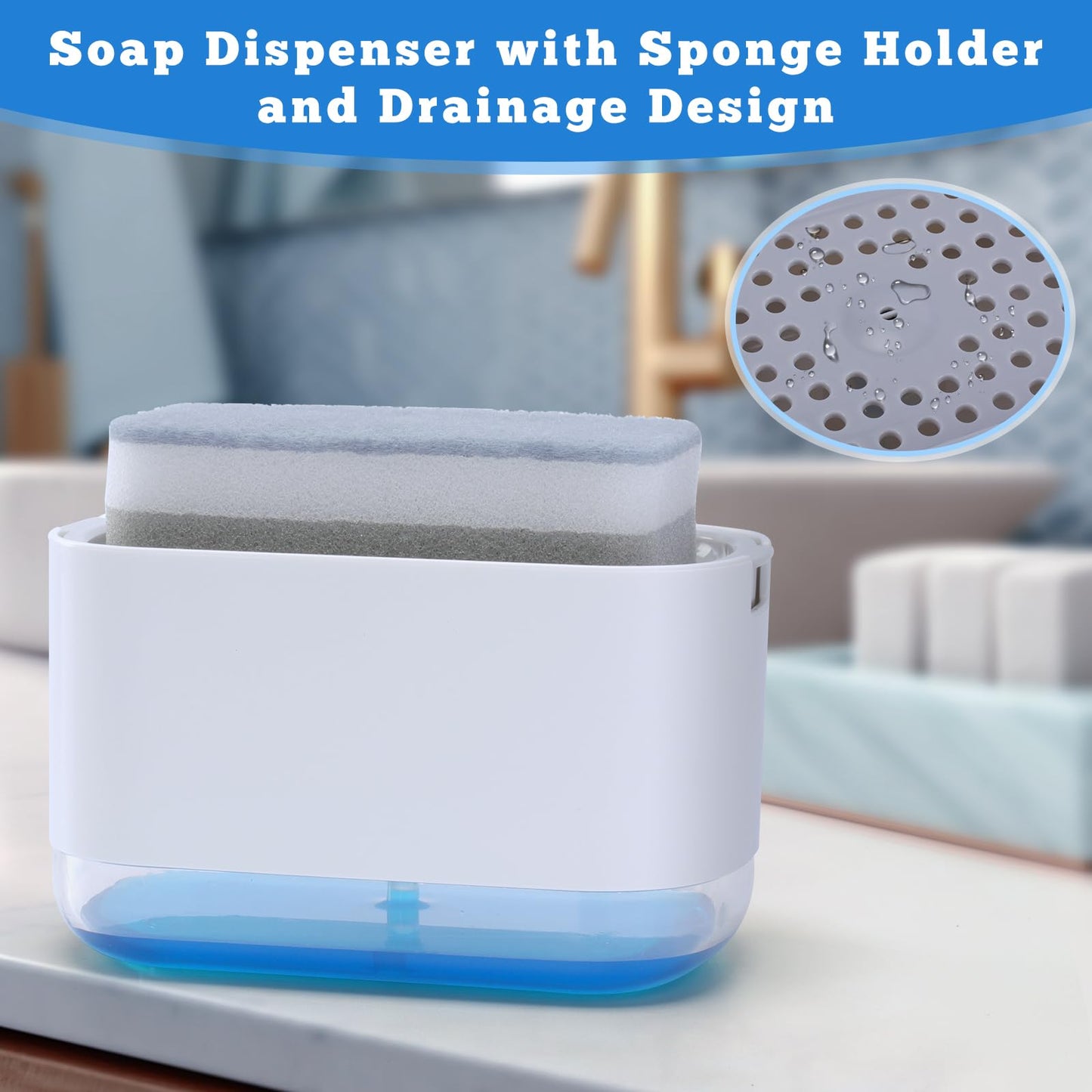 Alyvisun Soap Dispenser Kitchen, Dish Soap Dispenser with Sponge Holder