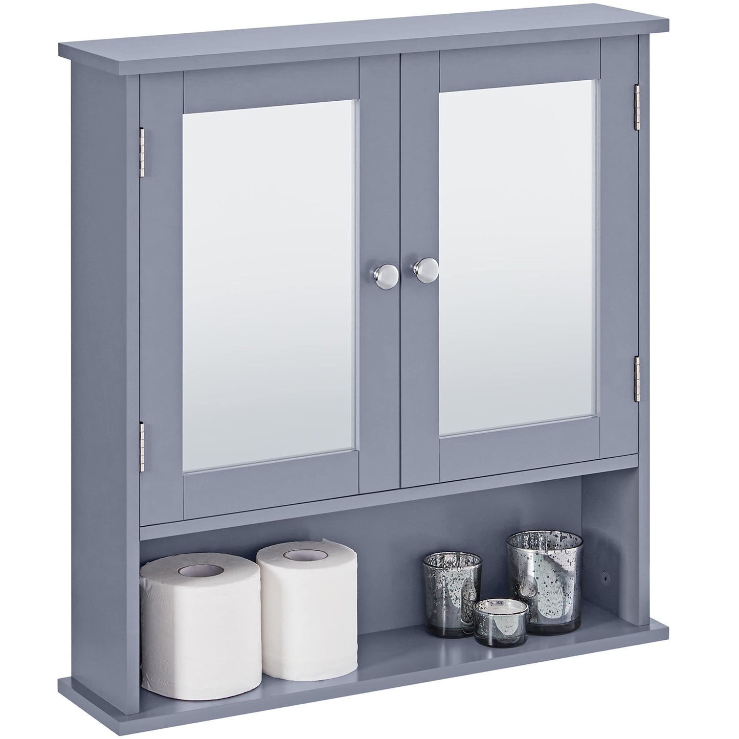 Yaheetech Bathroom Mirror Cabinet Wall-Mounted Storage Cabinet Modern Toilet Cupboard Storage Unit with Double Mirror Doors Adjustable Shelf, Grey,