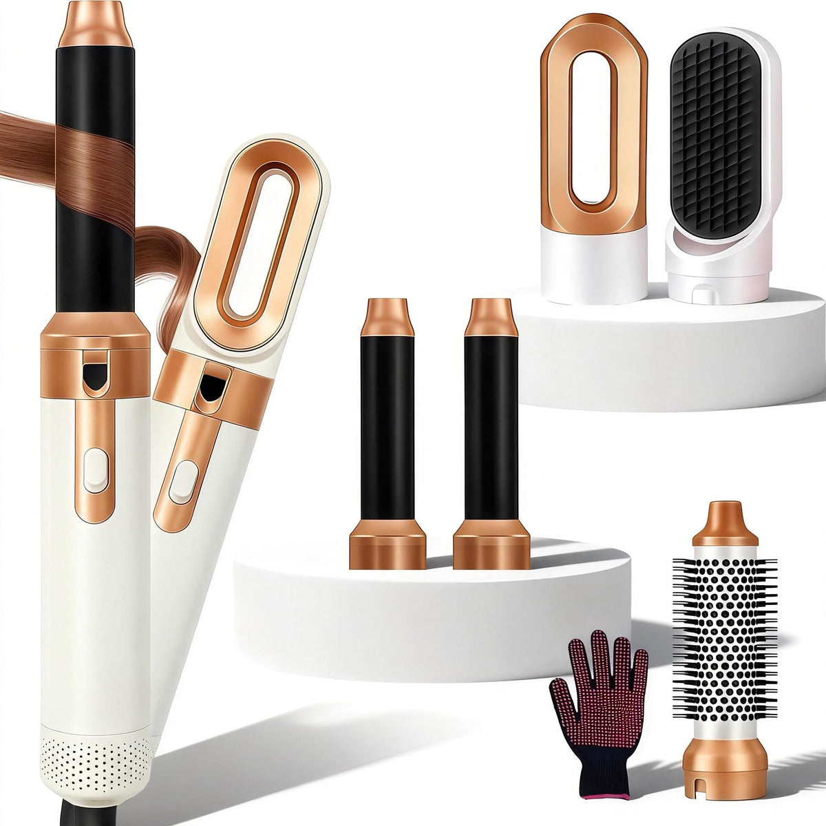 5 in 1 Hair Styler & Air Styler, Hair Dryer Brush, Hot Air Brush, Hair Brush Set with Detachable Curling Wand, Hair Curlers, Straightener Brush for
