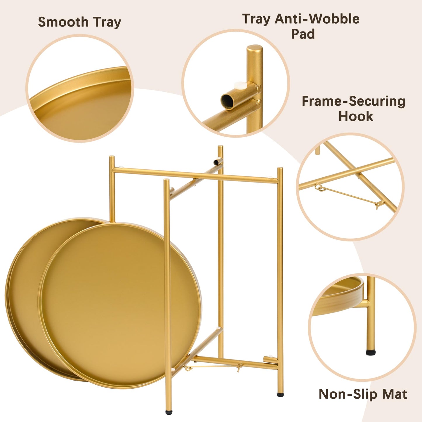Mordchil EU 2-Tier Round End Side Table, Small Metal Side Table with Removable Tray, Folding Accent Tables for Living Room, Balcony