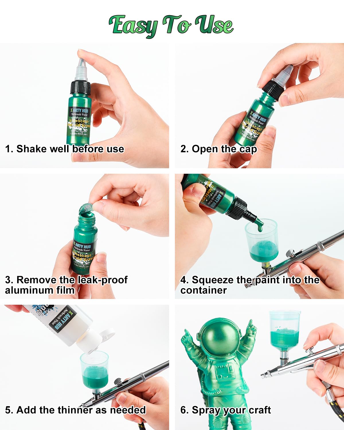 X ARTY HUB Airbrush Paint - 42 Colors with 120 ml Thinner, Iridescent, Neon and Metallic Air Brush Paints Acrylic Ready to Spray, Water-Based Airbrush