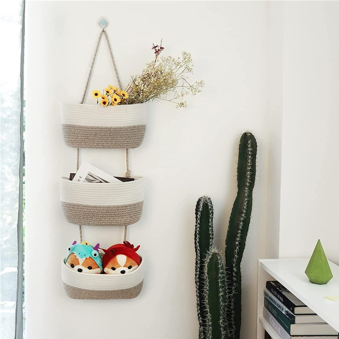 URCheers 3-Tier Over the Door Hanging Basket, Wall Mount Hanging Storage Organiser Woven Rope