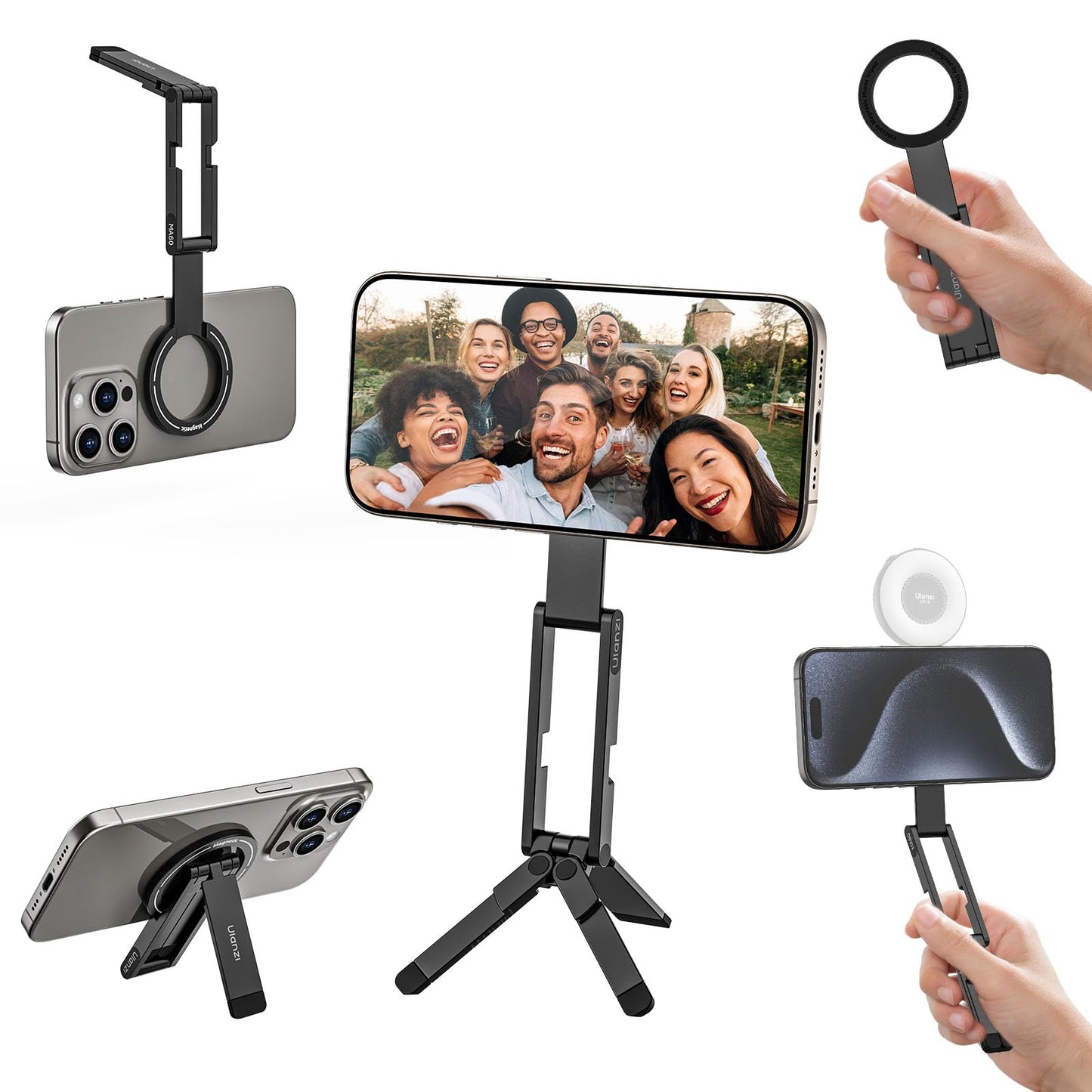 ULANZI MA60 Magnetic Phone Tripod Stand, 3-in-1 Aluminum Mini Selfie Stick, Pocket Tripod Smartphone, 14N Strong Magnet, Compatible with iPhone 17 16