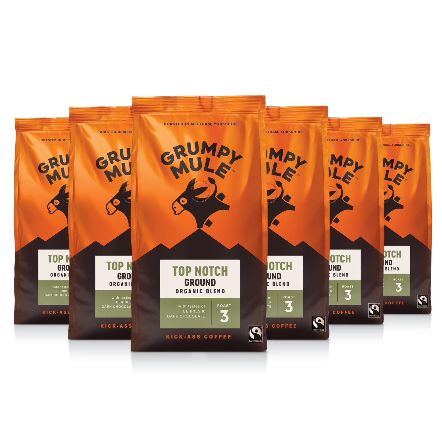 Grumpy Mule Top Notch Organic Blend Ground Coffee with notes of Berries and Dark Chocolate 200g (Pack of 6 - Total 1.2kg)