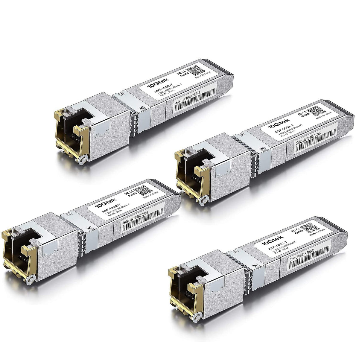 10Gtek [4 Pack 1.25/2.5/5/10GBase-T SFP+ RJ-45 CAT.6a Copper Transceiver, up to 30 meters, Compatible with Cisco SFP-10G-T-S, Ubiquiti UniFi