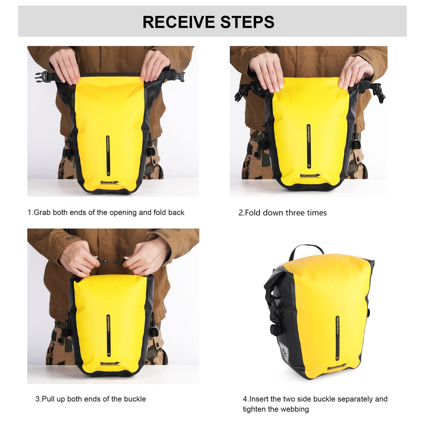 Rhinowalk Bike Pannier Bag 7L Waterproof Bicycle Rear Rack Bag with Shoulder Strap for Touring Cycling