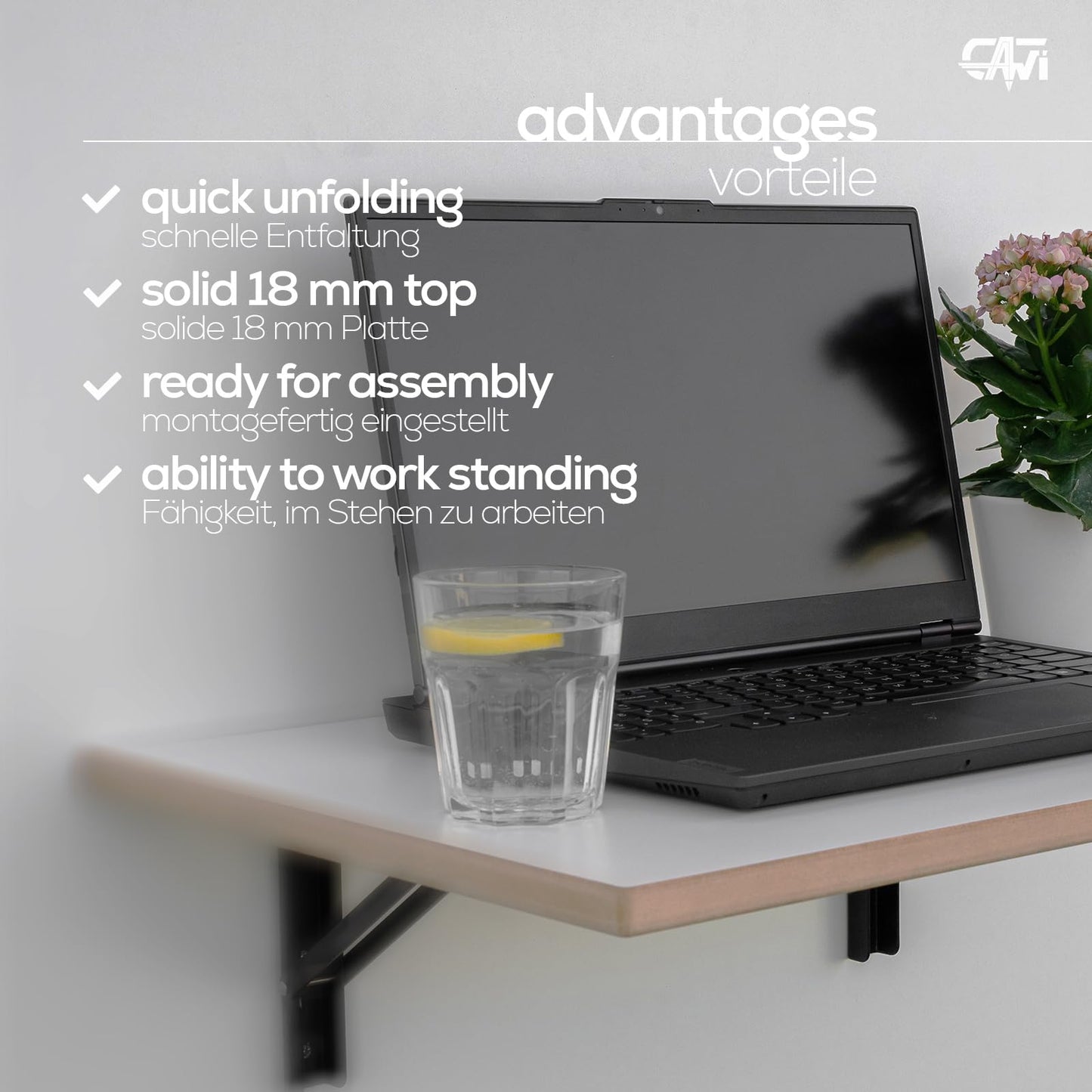 CAWI Sturdy Solid Wood Wall Folding Table: Space-Saving, Foldable Kitchen Table and Floating Desk, Laminated MDF Folding Table