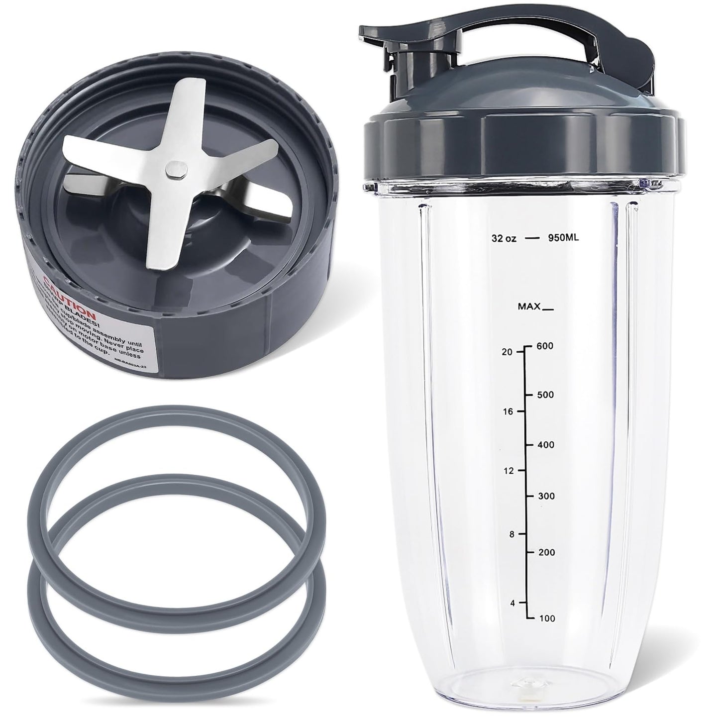 5 Pieces Blender Replacement Parts Extractor Blade and 32oz Cup for NutriBullet 600w & 900w Series, Including 1 Flip-Top to-Go Lid and 2 Rubber