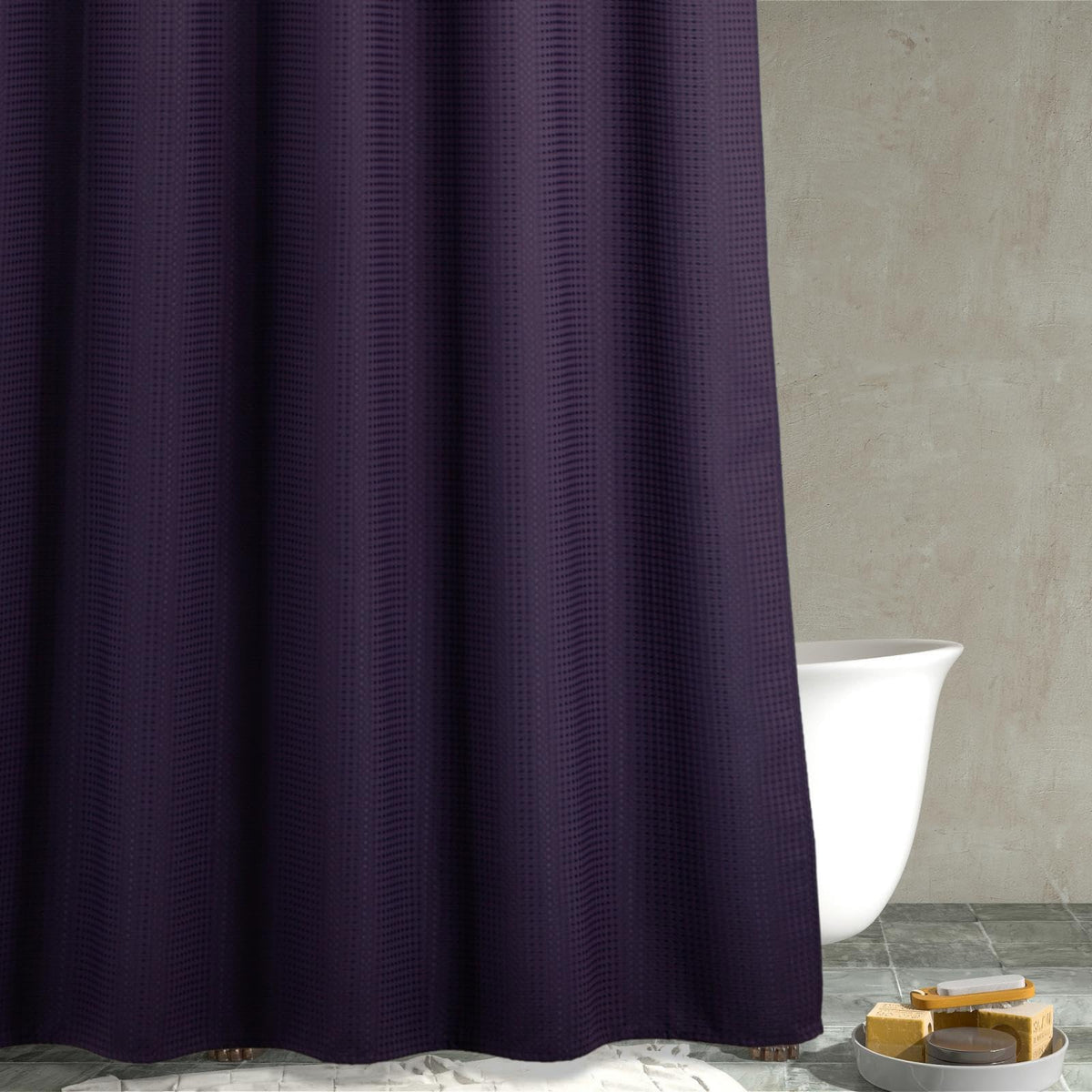 Purple Extra Long Shower Curtain: 84 Inch Long Waffle Weave Heavy Duty Fabric Shower Curtains for Bathroom -Water Repellent Washable Thick Polyester