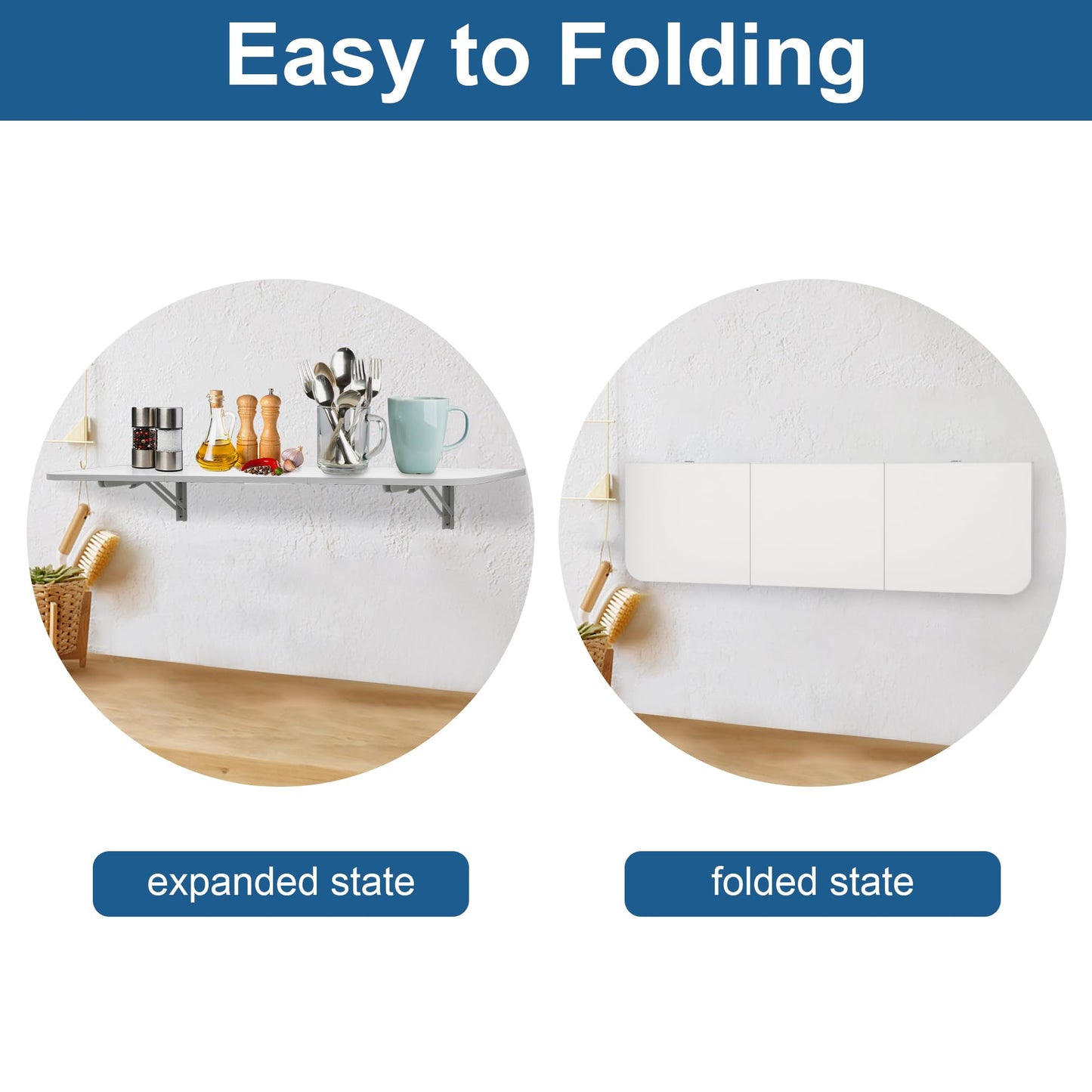 lesolar Wall Mounted Folding Table, 120x40cm Laundry Folding Wall Table, Folding Floating Laptop Desk Dining Table for Laundry Room Home Office