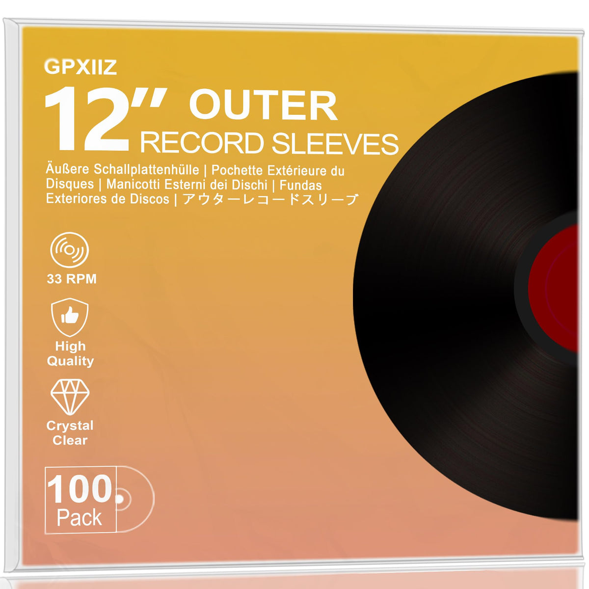 GPXIIZ Vinyl Sleeves Outer 12 Inch, 100 Crystal Clear Record Sleeves, 3 Mil Thick High-Density Polypropylene Plastic Protective LP Album Covers, Fit