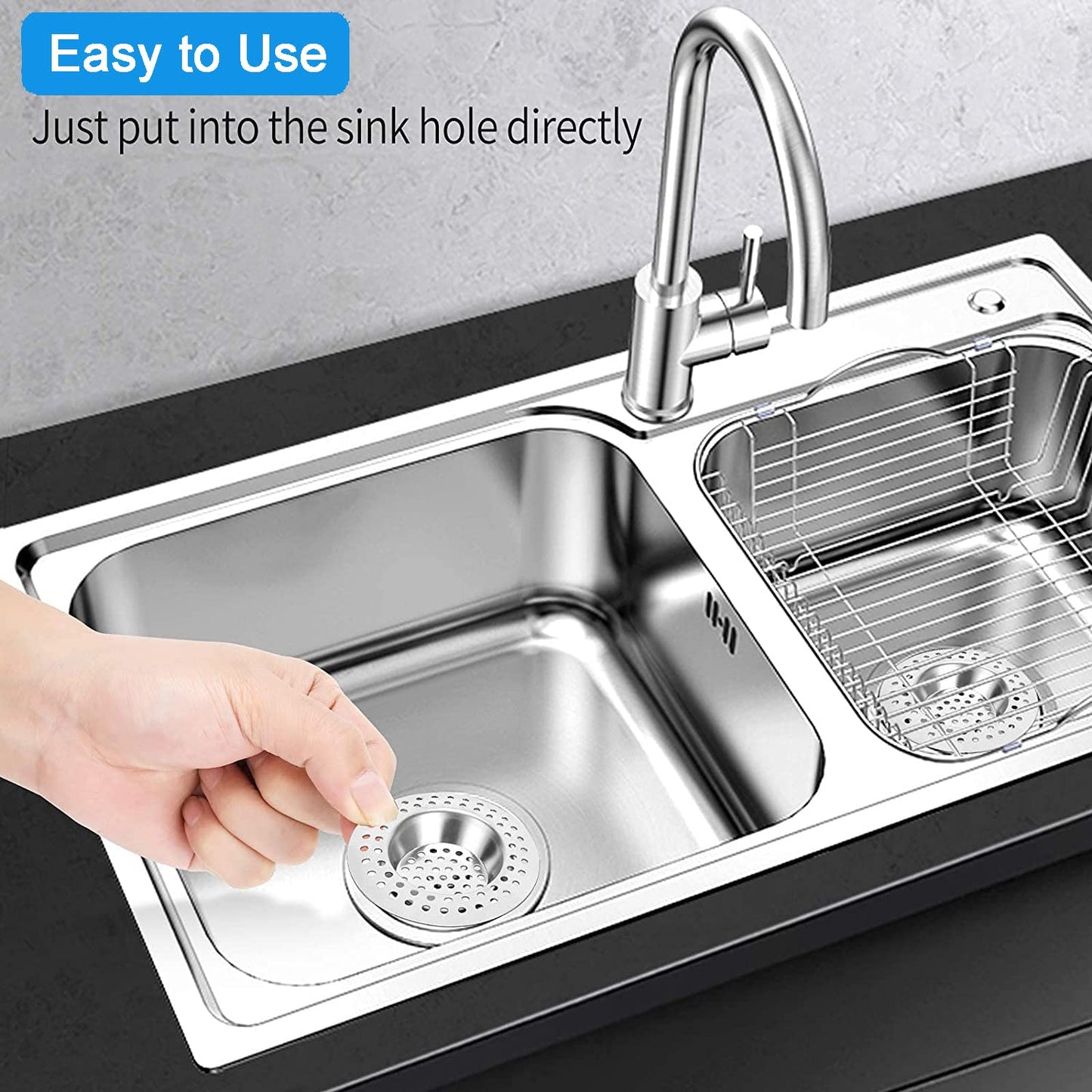 Tomario Stainless Steel Kitchen Sink Strainer Plug, Standard Strainer Drain Protector Hair/Food Catcher for Bathroom, Kitchen, Shower