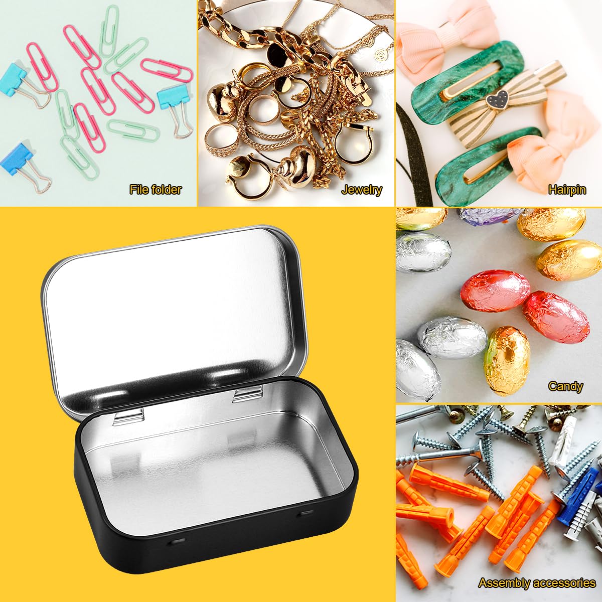 GLADFRESIT 3PCS Metal Storage Tins Hinged Mini Tin Boxes