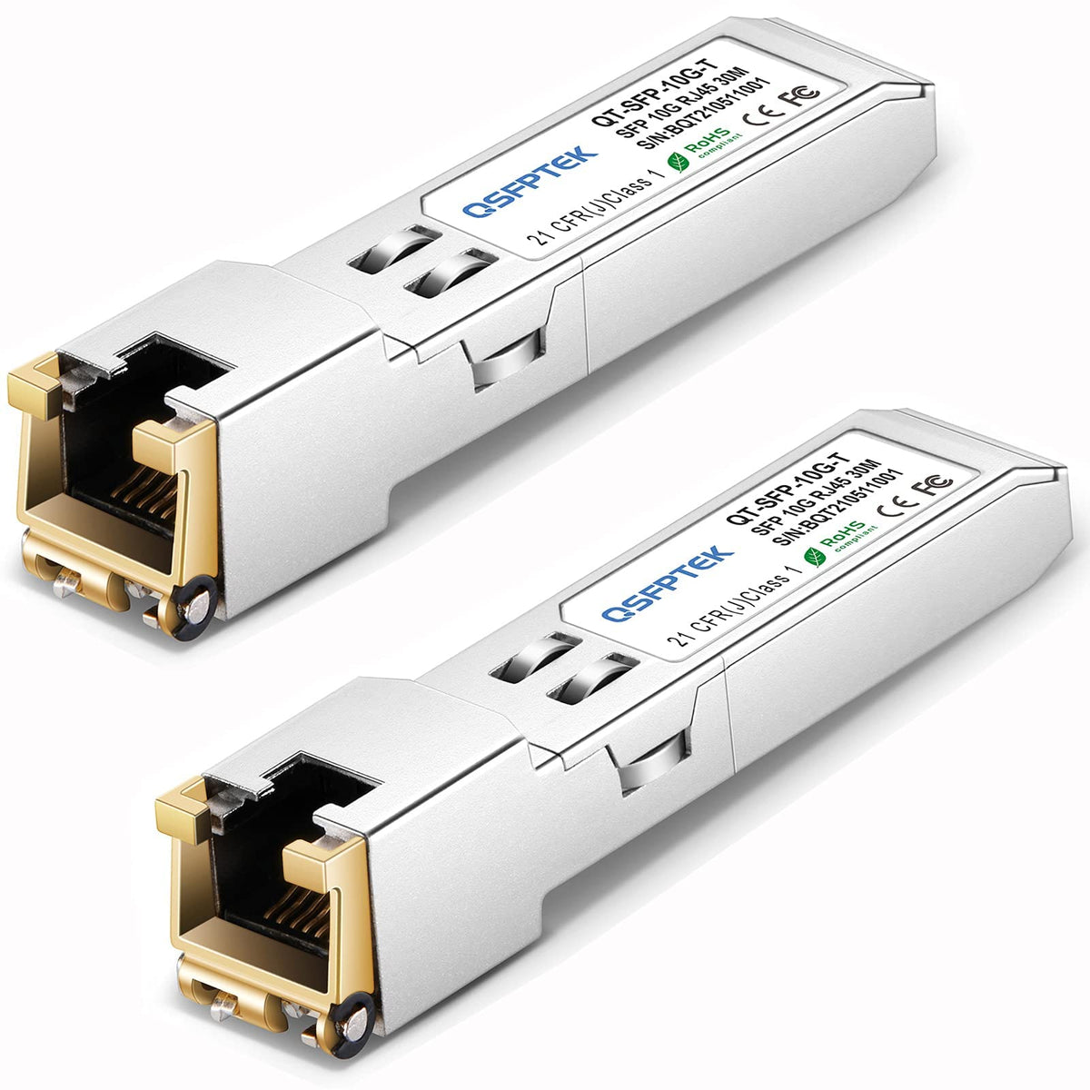 QSFPTEK (2Pack 10GBASE-T SFP+ to RJ45, 1.25G/2.5G/5G/10Gb RJ45 Copper Mini-GBIC Transceiver for Cisco SFP-10G-T-S, Ubiquiti UF-RJ45-10G, Netgear,