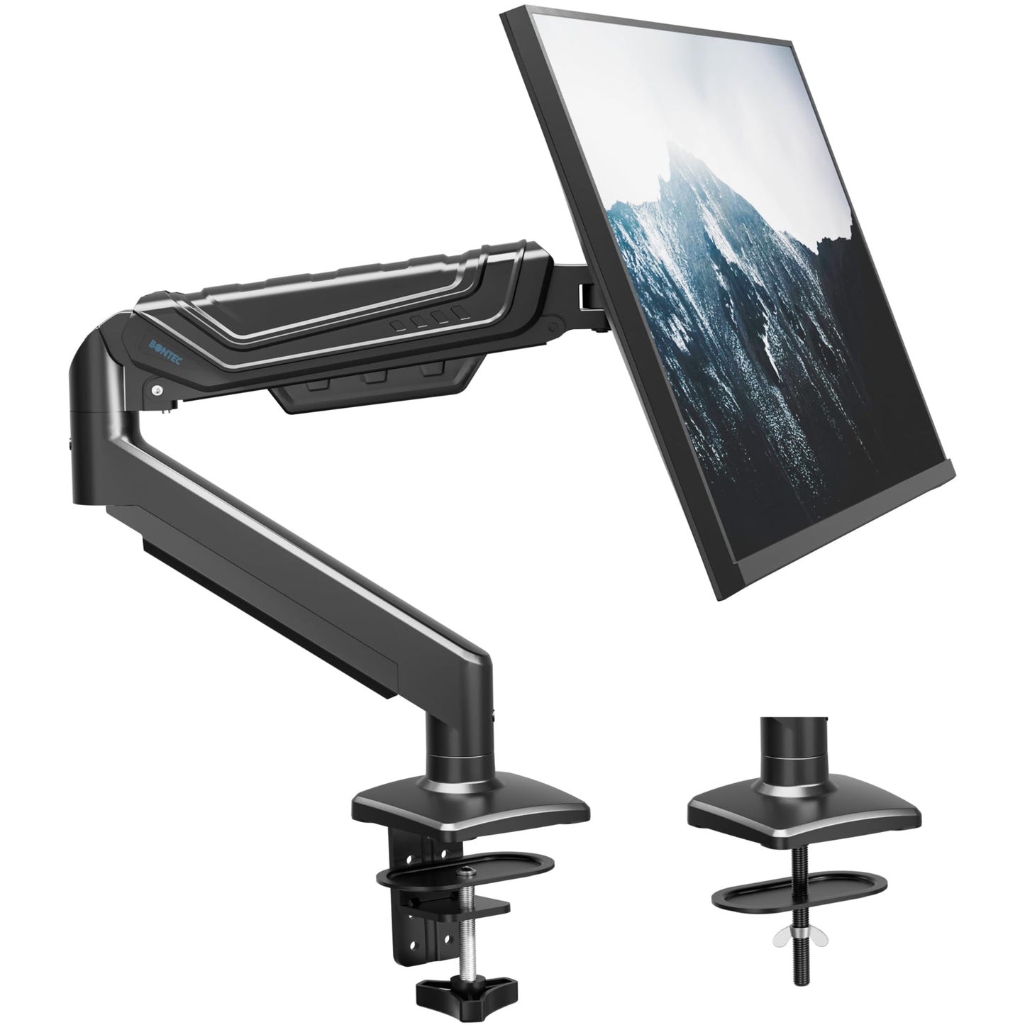 BONTEC Single Monitor Arm Desk Mount for 15-34 Inch Flat or Curved Screens, Gas Spring Adjustable 12kg Heavy Duty Monitor Arm with Tilt Swivel