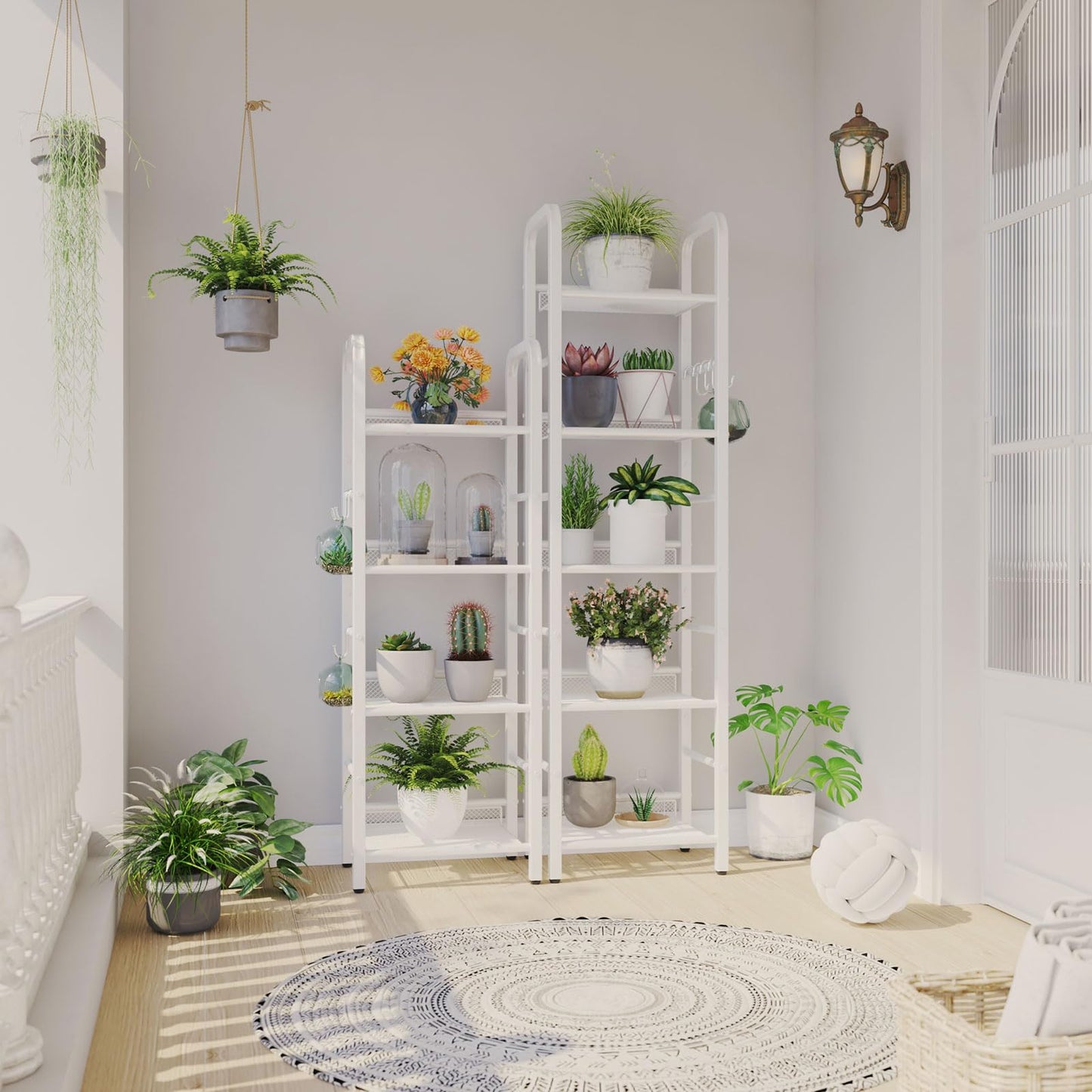 YMYNY Bookshelf, Bookcase, 5-Tier Storage Shelf, Metal Shelving Unit, 8Pcs S Hooks, Modern Style, 36 x 27 x 146 cm, Corner Shelf, Display Units for